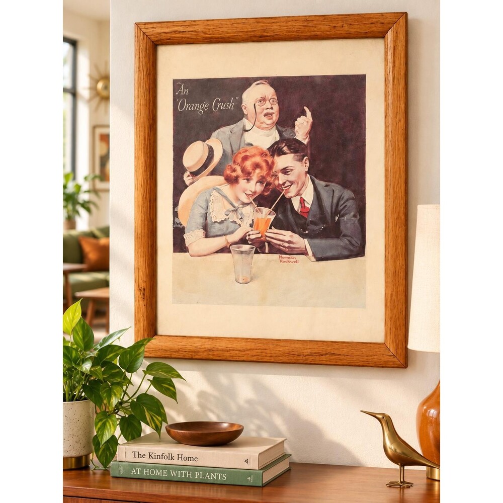Vintage Norman Rockwell “An Orange Crush” Framed Print 1960s Americana Wall Art